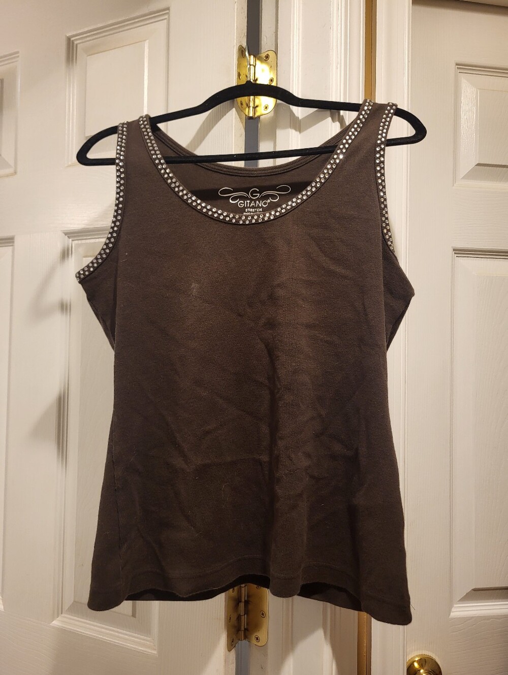 Gitano Brown Tank Top with Silver Stud Trim